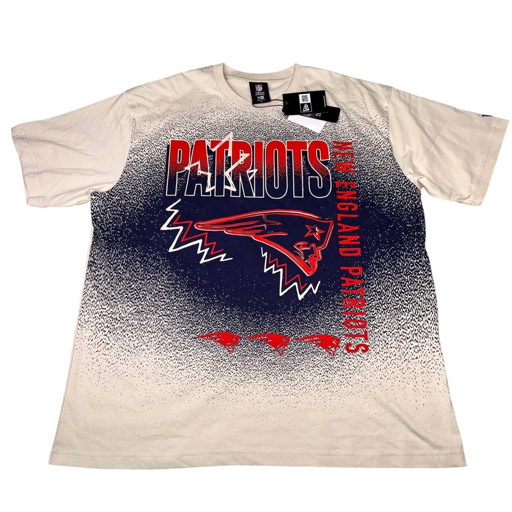 New Era New England Patriots T-Shirt Mens XL Cream Navy Red Speckled NFL NWT